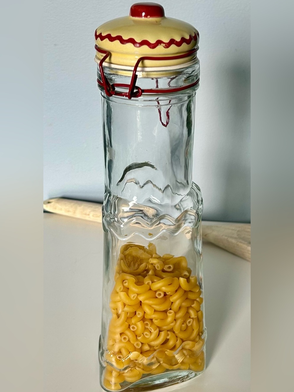 Vintage Glass Pantry Canister Wavy Glass
Triangular Shape  Ceramic Lid